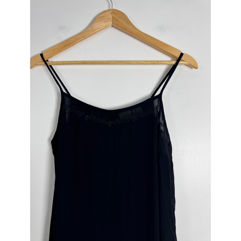90s Vintage Merona Womens 12 Slip Dress Black Rayon Midi Sheer Overlay LBD - Picture 9 of 10
